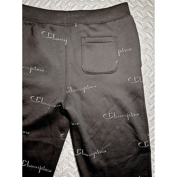 Champion Reverse Weave All Over Logo Print Black Boy 60% cotton Joggers Pants XL - Picture 9 of 11